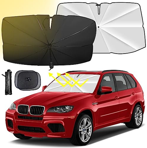 Parasole Auto Parabrezza Interno 140x80cm +2 Tendine Parasole Ombrello Macchina Cars Copri Sole Pieghevole Portabile per Fiat 500 Jeep Renegade Compass Car Accessori Anteriore Universali Coprisole