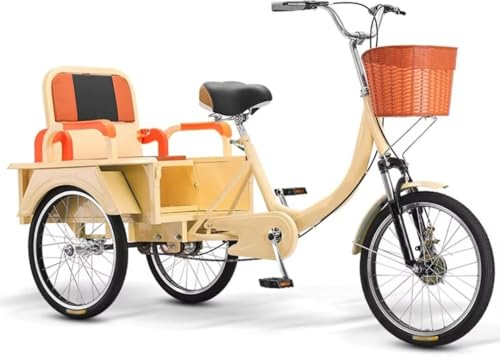 Ältere Pedal-Fahrrad-Rikscha-Roller-Trikes mit Stoßdämpfer-Vordergabel,Passagier-Fracht-Dreirad mit doppeltem Verwendungszweck,klappbarer Beifahrersitz hinten,Hinterkabine,Tandem-Dreirad Erwachsene