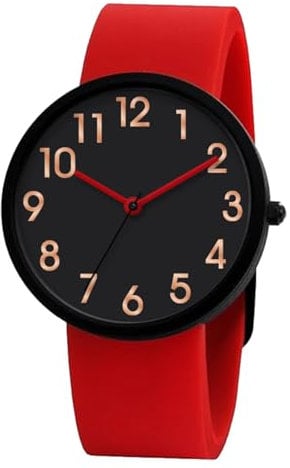 Comtex Uhr Rot Silikon Damenuhr Simulierter Quarz Digital Band Wasserdichte Sportuhr für Mädchen, Jugendliche und Kinder