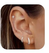 FUNEIA Ohrringe Silber 925 /14K Vergoldet Damen Klein Creolen Ohrstecker Silber Gold Set mit Zirkonia Stapelbar Wasserfest Stecker Hypoallergene Goldene Ohrringe Mehrere Piercings Ohrlöcher Schmuck