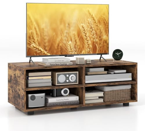 COSTWAY TV Stand Cabinet for TVs up to 40/55, Wooden Media Entertainment Center with Storage Cubes and Adjustable Shelves, TV Unit Console Table for Living Room Bedroom (Rustic Brown, 4 Cubes)