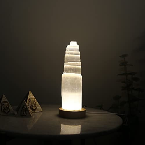 HEIMTEX Selenitkristalllampe – weiße USB-LED-Selenitlampe in 3 Größen - 20cm natürlich geformter Selenit stein kristall turm für metaphysische Reinigung, Heilung, Meditation und Heimdekoration