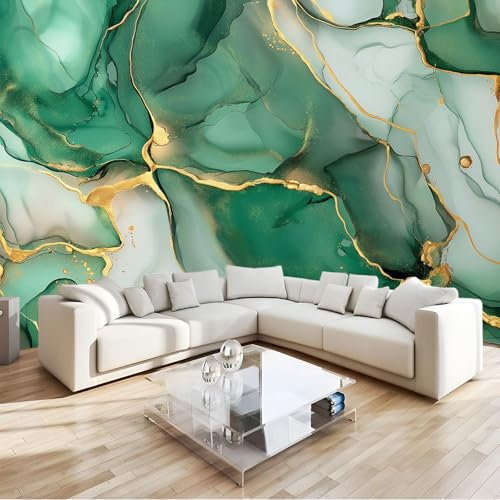 Fototapete 3D Effekt Marmor Abstrakte Grüne Linien Wandbild Wohnzimmer Schlafzimmer Wanddekoration Tapete 300 (B) x 210 (H) cm