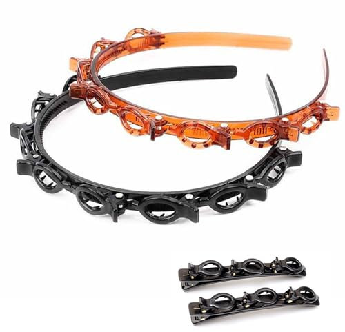 MAEXUS 2 Stück Haarreifen mit Klammern,geflochtene Haarspangen,Haar-Twister Clip,Aushöhlendes Twist Zopf Stirnband,Gezahntes Stirnband-Strickwerkzeug,mit 2 geflochtenen Haarnadeln geliefert,2 Farben