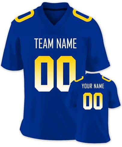 Personalisiert American-Football-Trikot Herren-Sporthemden, Personalisierte Atmungsaktiv T-Shirt kurzärmelig und fügen Sie den Teamnamen für Männer Damen Kinder