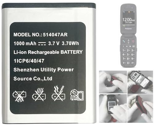 Aousavo 514047AR ersatz akku 514047AR Kompatibel mit Panasonic KX-TU446, KX-TU446/4, KX-TU456, KX-TU456EXCE, KX-TU466EXBE, KX-TU466EXWE Seniorenhandy 514047AR Handy ersatz akku