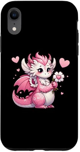 iPhone XR Loving Heart Anime Dragon - Pink & White Valentine's Cartoon Case