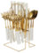 Silverware Ménagère de 24 pièces en acier inoxydable avec support de suspension pour 6 ustensiles de table poli miroir fourchettes, couteaux, cuillères pour la maison et la cuisine (blanc)