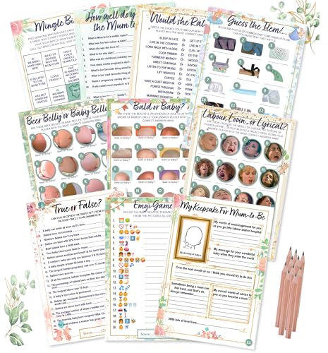 Baby Shower Super Bundle - 10 in 1 Pack With Bald or Belly, Labour Lovin or Lyrical, Guess the Item, Emoji, Would She Rather, Mingle Bingo, Advice - 10 Players