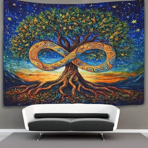 OSBELE Arbre de vie Tapisserie Pour Décoration Murale, Tapisserie Pour Chambre À Coucher, Symbole de l'infini Tapisseries Tentures Murales Pour Salon 150cmx200cm