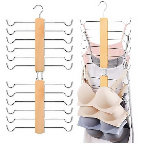 Wooden Hanging Bra Stand Tank Top Hangers Bra Hangers for Wardrobe Bra Organizer for Closet Storage Space Saver Storage for Camisoles Tank Tops Bras Swimsuits Strappy Dress