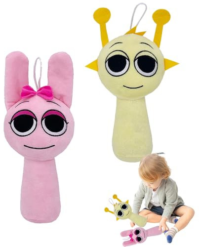 T TAKONE Set di 2 peluche Sprunki, giocattolo di peluche, regalo per ragazzi e ragazze (giallo, rosa)