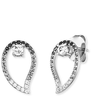 Engelsrufer Damen Yin Yang tropfenförmige Ohrstecker aus Sterling Silber - besetzt mit 44 weißen bis schwarzen Zirkonia Steinen - Steckverschluss - nickelfrei