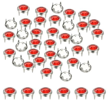 YELARXI Borchie con strass, strass a forma di artiglio, rivetti rotondi decorativi, 6 mm, adatti per abbigliamento, fai da te, pelle, borse, cinture (confezione da 30, rosso)