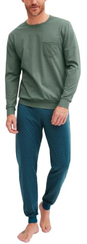 CALIDA Relax Imprint Bündchen-Pyjama Herren Laurel Green 52-54 Tall | Schlafanzug, 100% Baumwolle, pflegeleicht, elastisch & formstabil, in Single Jersey