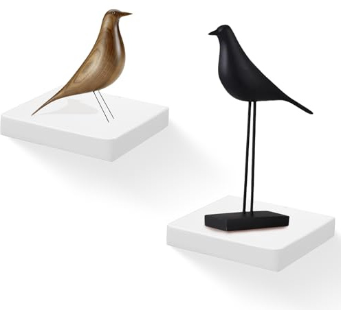 FURAOMEILI Schwimmende Wandregale, 2er-Set, 15,2 cm Massivholz-Quadratregale, kleine dekorative Wandregale für Badezimmer, Schlafzimmer, Wohnzimmer und Küche – Weiß