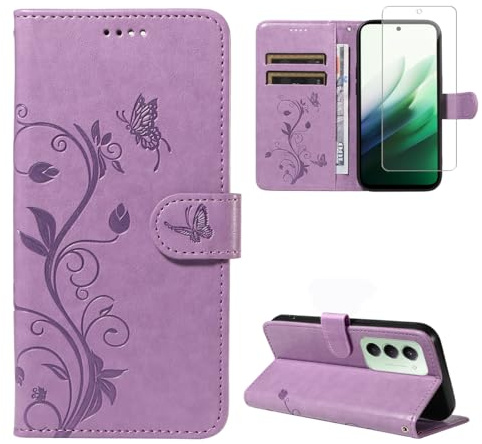 Funda Compatible con Xiaomi Redmi 15 4G/ 5G EU Versión(No para Global Versión), con 1 Pieza Vidrio Templado Protector de Pantalla, Cuero PU y Libro Movil Carcasa, Billetera Caso - Morado