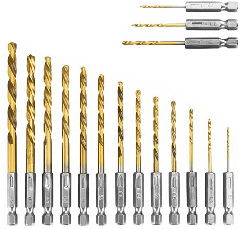 Moyata 16 Stück HSS Spiralbohrer Set, 1/4Sechskantschaft Titan Bohrerset