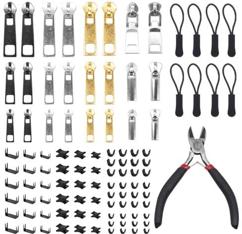 Tbintul 105 Stück Reißverschluss Reparatur Set, Reisverschluss-Zipper Ersatz Für Metall-, Nylon- und Kunststoffreißverschlüsse, (3 Größen: #3/5/8)
