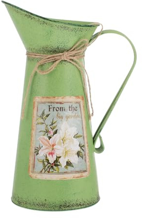 Seau à Fleurs en Fer Vert Style Vintage, Décoratif pour Fleurs | Vase en Verre Transparent, Rangement D’objets du Quotidien, Effet Décoratif