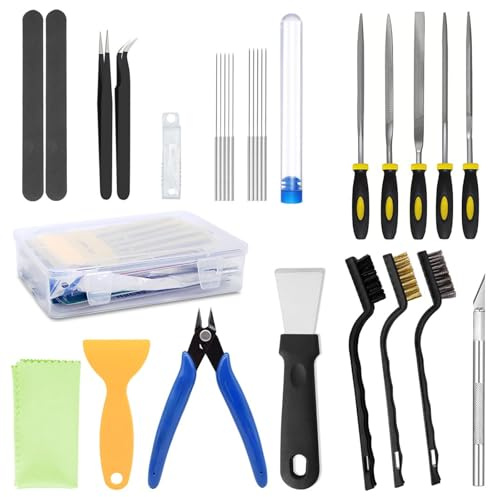 31 Stück 3D Drucker Werkzeug Set, Entgrater 3D Druck, 3D Drucker Zubehör Pinzette, Cutter, Nadelfeilen, Reinigungsnadeln, Reinigungstuch, Schleifstäbe und Schnitzwerkzeuge