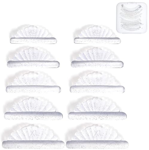 JYXNU Set di 10 Bigodino per Ciglia in Silicone con Cuscinetti Permanente - 5 Taglie e Scudetti per Laminazione Ciglia, Ultra Sottile e Appiccicosa, Molteplici Usi per il Salone (Bianco)