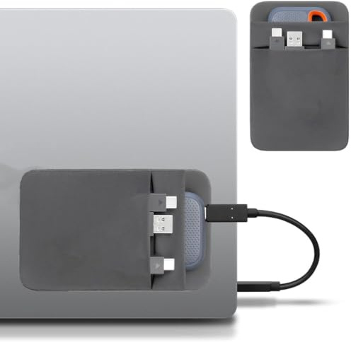 SSD & Hard Drive Holder for Laptop, Stretchy Elastane External SSD Sleeve | Stick-On 2 Pocket Design, 5 x 3.3in, for Laptop, Portable SSD, HDD, Cable Organization