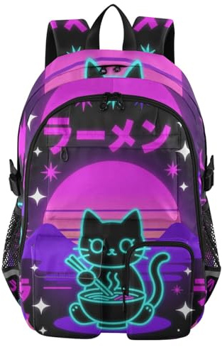 voucong Travel Backpack for Men Anime Ramen Cat Japanese Neon School Bookbag for Teen Girls 17 5 inch Laptops Backpack Adult Luggage Back Pack