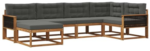 vidaXL Outdoor-Sofagarnitur mit Kissen 6 pcs Natur und Anthrazit, Patio-Sofa, Moderne Outdoor-Sitzgruppe, langlebige Gartenmöbel, wetterfest für die Lounge im Garten