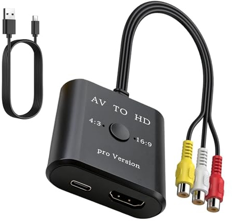Toolivex RCA a HDMI Convertidor 1080P, Adaptador RCA a HDMI con Cable AV HDMI y USB, Conversor RCA a HDMI Plug & Play PAL/NTSC para PS2 PS3 Xbox N64 VHS VCR DVD Cámara, No Convierte HDMI a RCA ni 4K