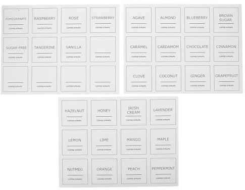 Generic Waterproof Writable Coffee Syrup Labels for Containers and Jars, 36 White Plastic Stickers on 3 Sheets, Ideal for Coffee Station Essentials