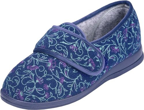 Cosyfeet Holly - Midnight Floral - 3-6E - Extra Wide Women's Slippers