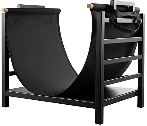 DOEWORKS Indoor Firewood Rack 18 Inch Fireplace Log Holder with Canvas Carrier