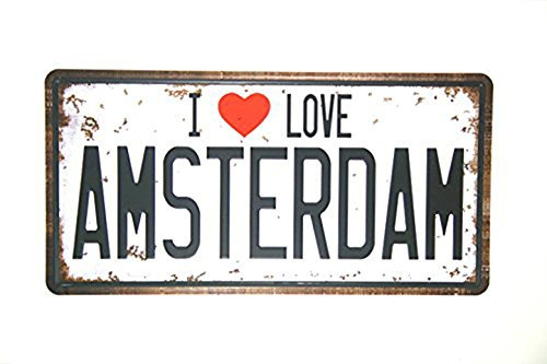 Eureya I Love Amsterdam - Placa de matrícula para el hogar, Bar, Pub, Restaurante, exposición, decoración de Pared, diseño Vintage,15x30cm
