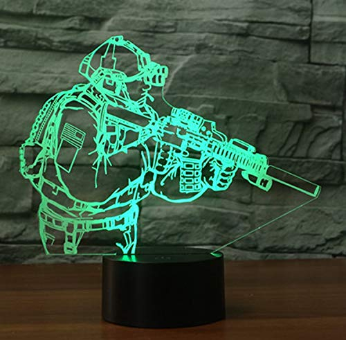 SUAVER 3D Lampe LED Nachtlicht, 3D Optical Illusion Lampe Touch Tischlampe 7 Farbwechsel Dekoration Lampe USB Powered Stimmungslicht Skulptur Licht Geburtstags Weihnachts Geschenk (Soldat)