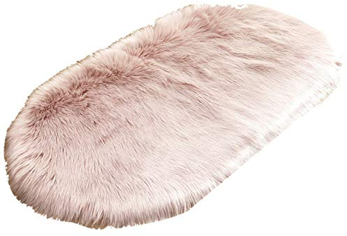 HotYou Faux Lammfell Schaffell Teppich Ellipse Kunstfell Dekofell Lammfellimitat Teppich Longhair Fell Nachahmung Wolle Bettvorleger Sofa Matte,Rosa,50 * 80CM