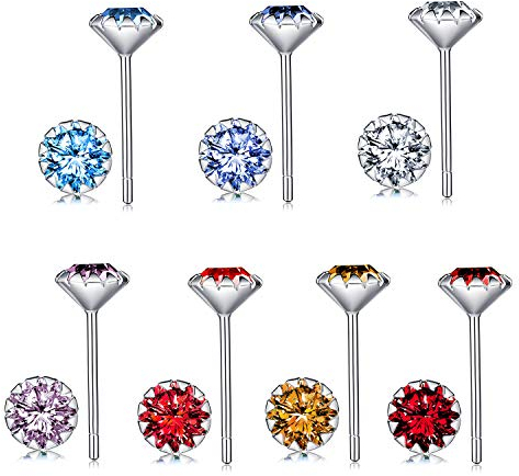 Yumilok 7 Paar 925 Sterling Silber Damen Ohrstecker Ohrringe Piercing Schmuck Set 5mm bunt Zirkonia für Frauen Mädchen Herr 7 Farben