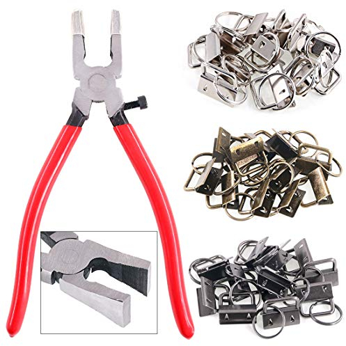Swpeet 36 in 1 Set 25mm 3 Colors Key Fob Hardware with Key Fob Pliers & Glass Running Pliers, Studio Attachable Rubber Tips