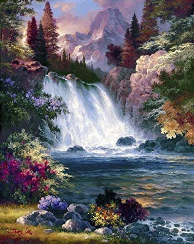 5D Diamond Painting Diamant Malerei Painting Bilder, Wowdecor Wasserfall Baum Fluss Berg Landschaft Full Set Groß DIY Diamant Gemälde Malen Nach Zahlen