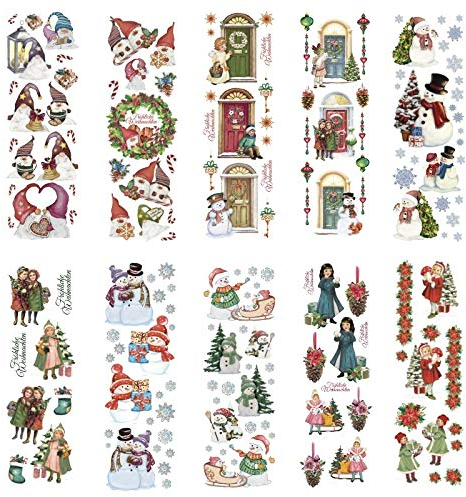 Ideen mit Herz Transparent-Sticker, 10 Bogen à 10cm x 30cm | Bunte Aufkleber zum Basteln & Dekorieren (Schneemänner & Winterkinder)