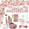 Décoration Anniversaire Rose Or - Guirlande Happy Birthday, Service de Table, Vaisselle Jetable pour 30 Invités, Assiettes, Tasses, Ballons Kit