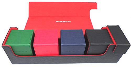 docsmagic.de Premium Magnetic Tray Long Box Black/Red Large + 4 Flip Boxes Mix 1- Schwarz/Rot