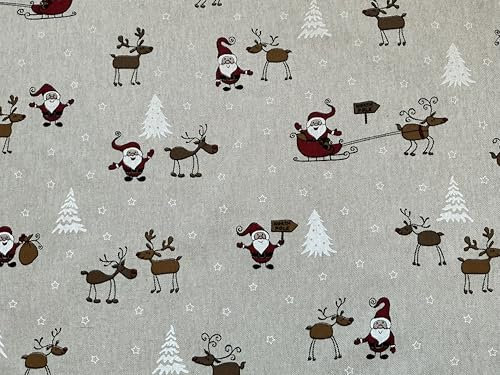 Provencestoffe.com Witzige und lustige Elche, Linnenlook, Weihnachtsstoff, Meterware, Breite 140 cm (Elche 2)