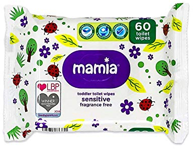 Mamia Toddler Toilet Wipes, Sensitive, Fragrance Free, Flush-able 3 Pack