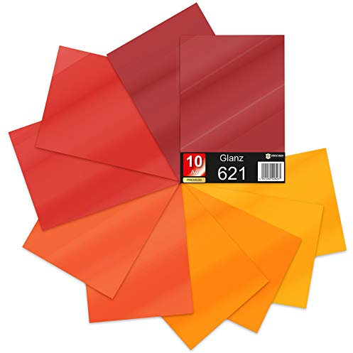 10 x Din A4 Bögen Plotterfolie 621/631 Selbstklebende Folie im Set Vinyl zum Plotten DIY Bastelfolie Sticker Beschriftung Aufkleber 29,7x21cm (Rottöne matt, 10er Set)