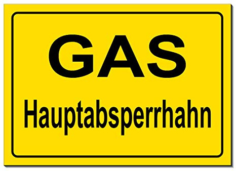GAS-Hauptabsperrhahn-Schild-Aluminium Verbund-300 x 200 x 3 mm-Verbotsschild-Warnschild-Hinweisschild-Türschild (1253N mit Löcher)