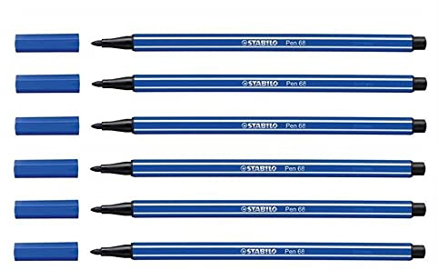 Stabilo 6 Filzstifte PEN 68, mittlere Spitze, 1 mm, ultramarinblau