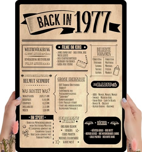 49 Geburtstag, Alte Zeitung Holzbild - Back in 1977 Vintage - personalisierbar zum Hinstellen/Aufhängen opt. beleuchtet, 49ter Geburtstag, 49 Geburtstag Frau & Mann, Jahr 1977 - persönliches Geschenk