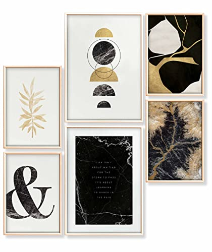 Heimlich® Premium Poster Set OHNE Bilderrahmen | 2 x DIN A3 & 4 x DIN A4 - ca. 30x42 & 21x30 | Stilvolle Poster Collagen mit passenden Bilder als Wanddeko » Abstrakt Gold Schwarz «