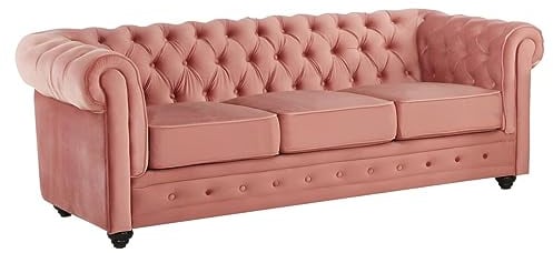 Vente-unique-Divano CHESTERFIELD 3 posti in velluto Rosa cipria